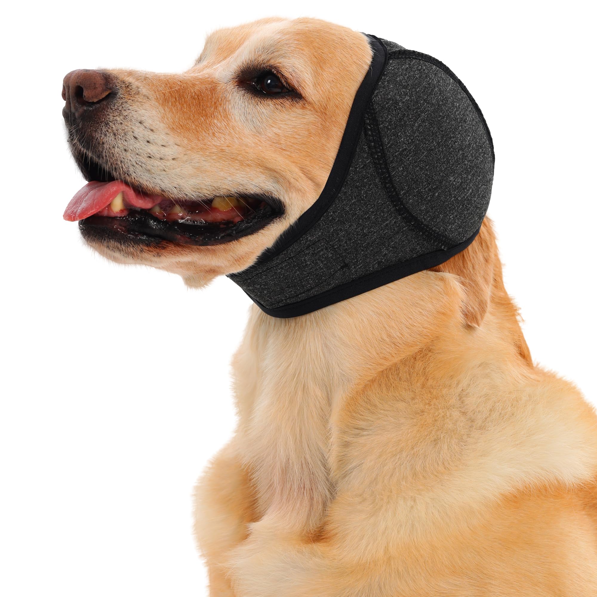 Dog Head Wrap - Quiet Ears For Anxiety, Waterproof Dog Calming Hood, No Shake Ear Cover Snoods For Thunder, Lightning, Fireworks, Vet Visits, Polyester And SBR Diving Fabric
