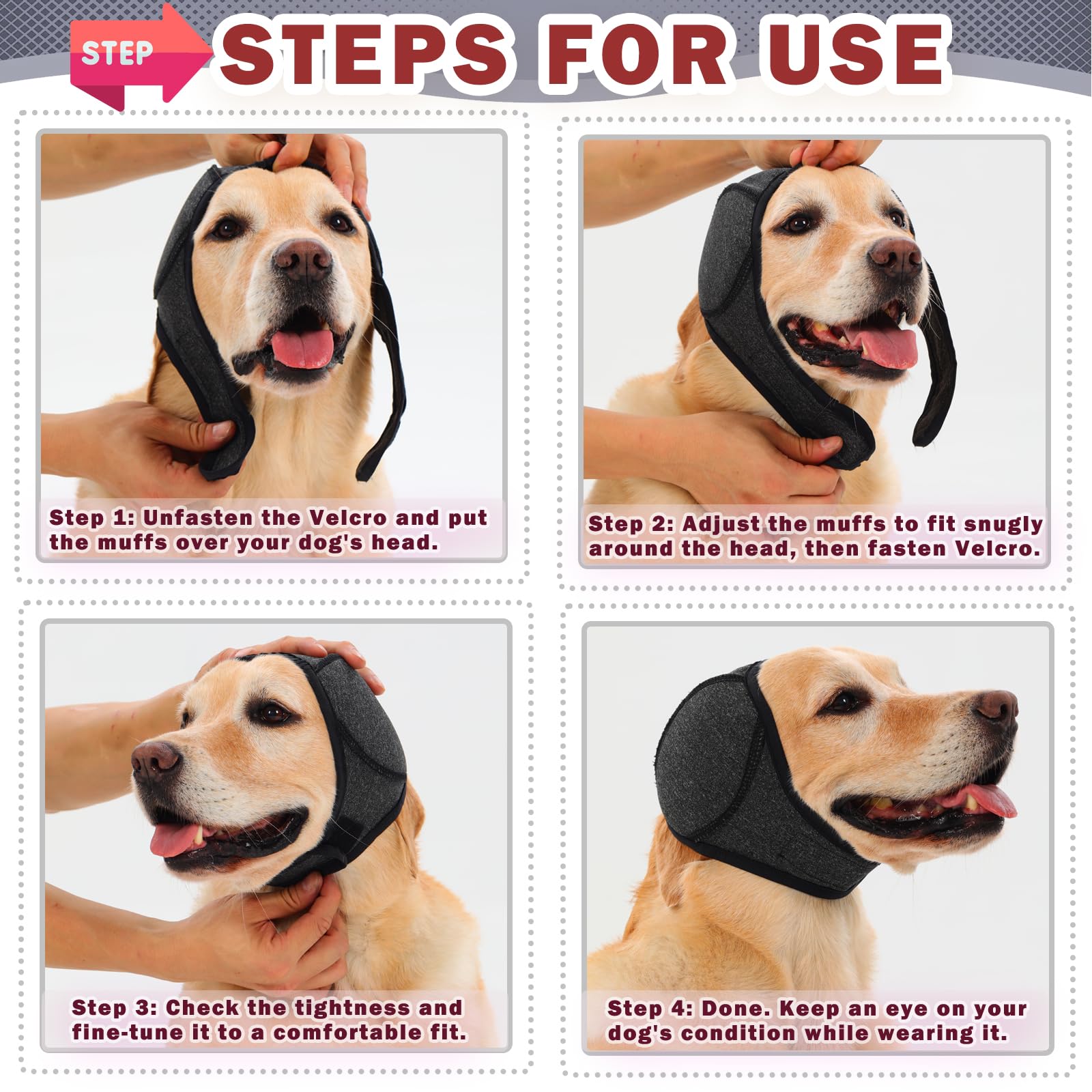 Dog Head Wrap - Quiet Ears For Anxiety, Waterproof Dog Calming Hood, No Shake Ear Cover Snoods For Thunder, Lightning, Fireworks, Vet Visits, Polyester And SBR Diving Fabric