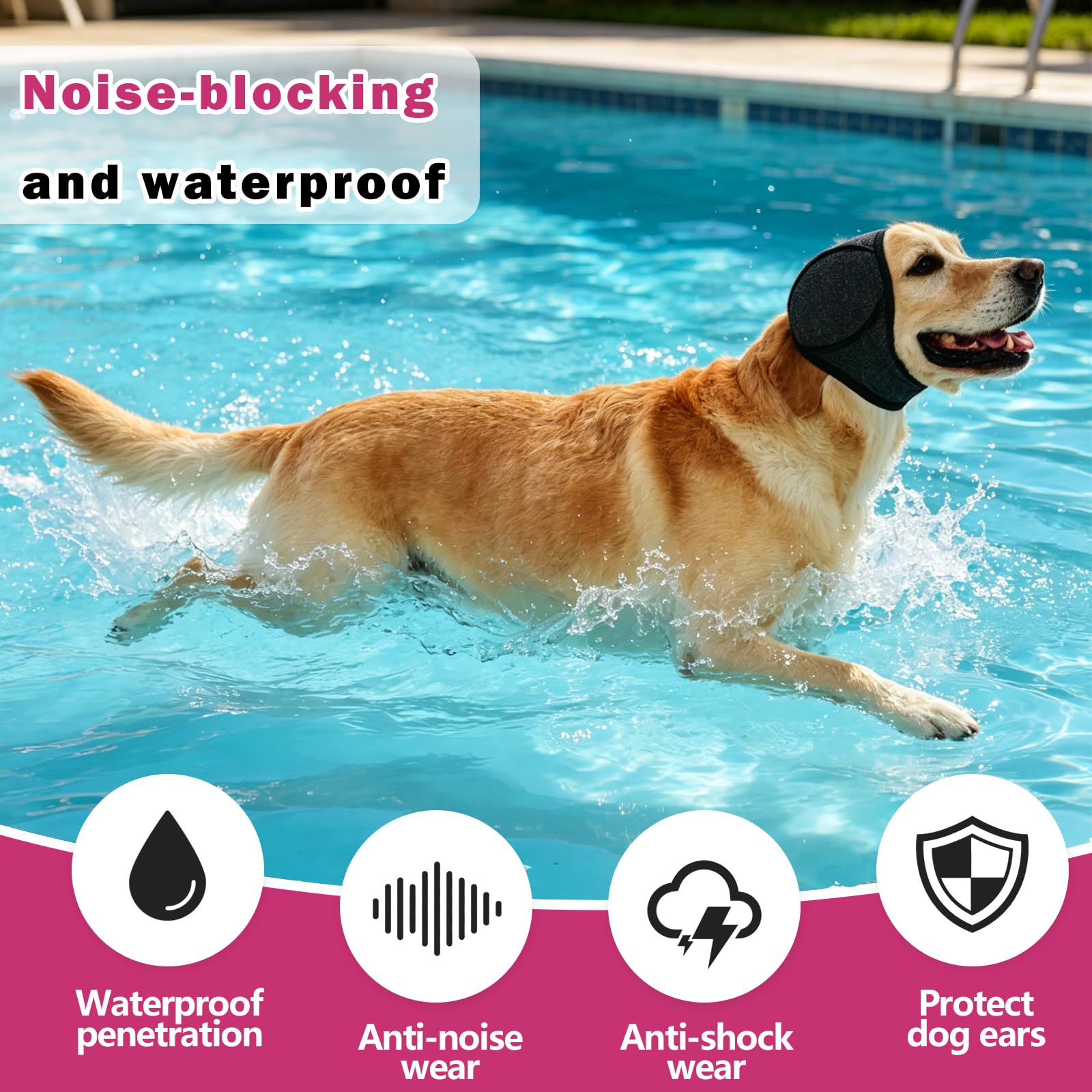 Dog Head Wrap - Quiet Ears For Anxiety, Waterproof Dog Calming Hood, No Shake Ear Cover Snoods For Thunder, Lightning, Fireworks, Vet Visits, Polyester And SBR Diving Fabric
