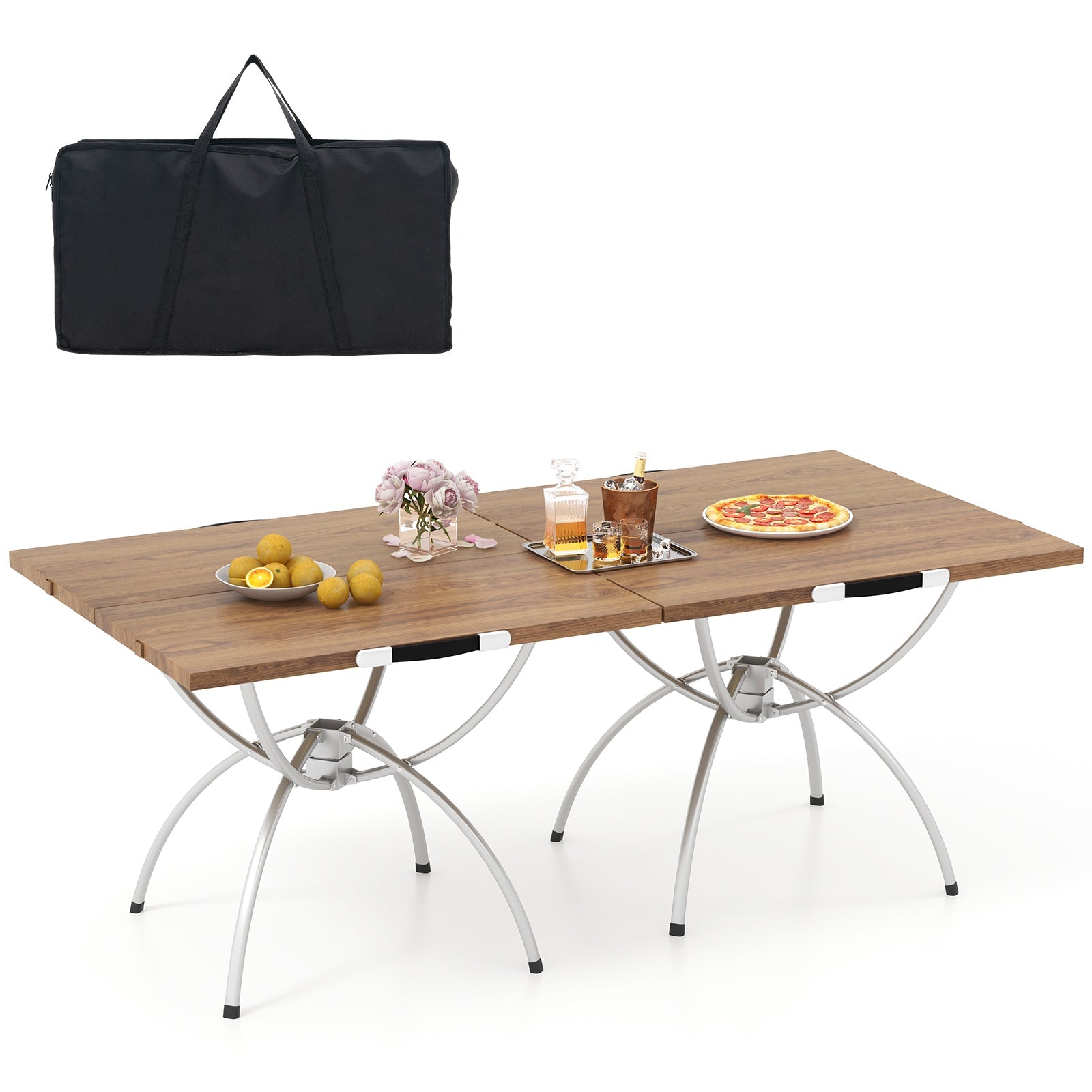 2 Pack Folding Camping Table with Wood-grain Tabletop