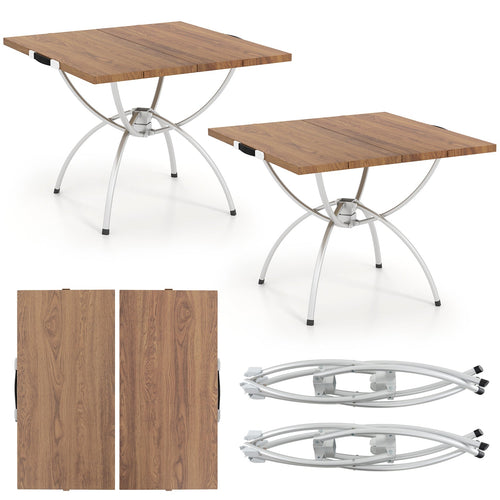 2 Pack Folding Camping Table with Wood-grain Tabletop