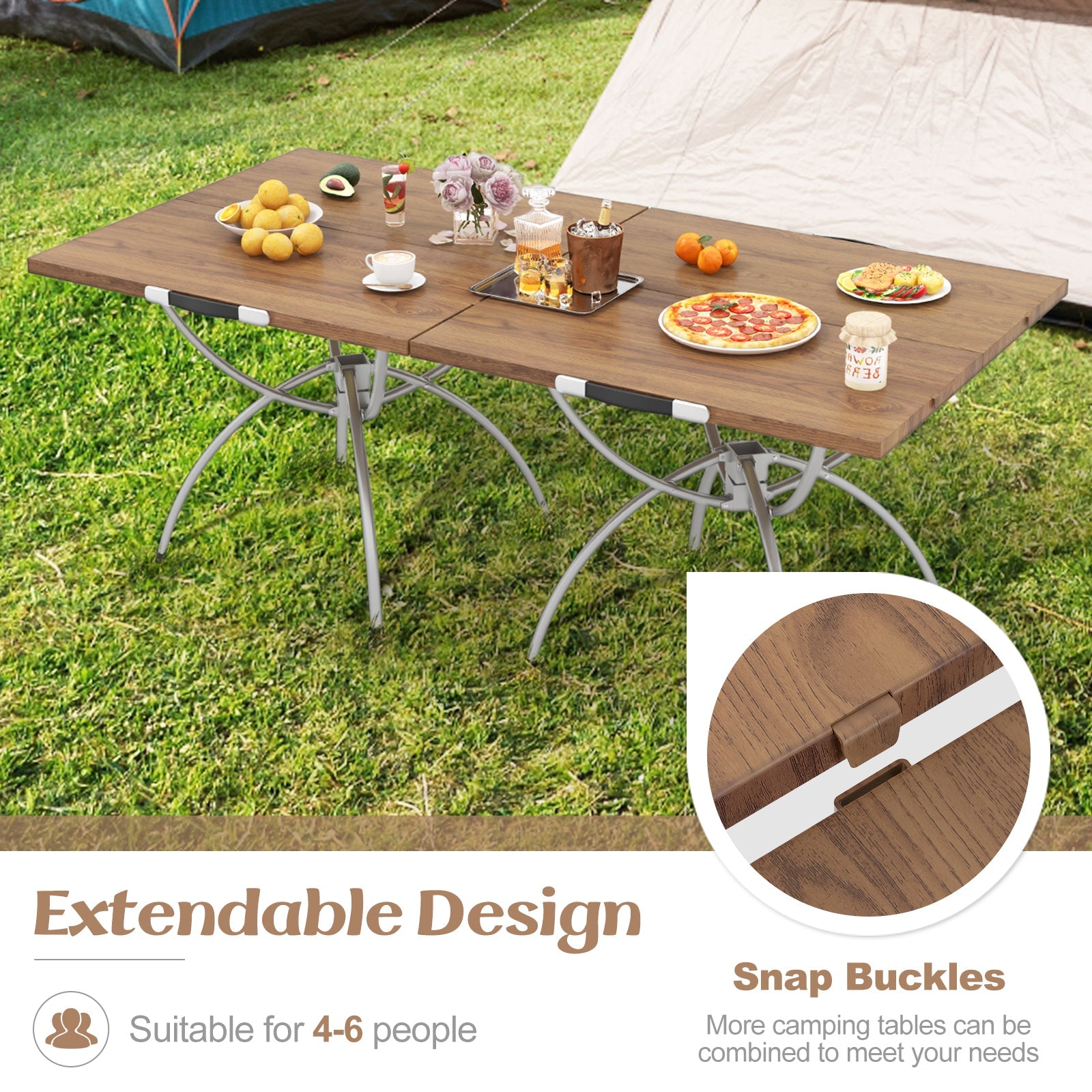 2 Pack Folding Camping Table with Wood-grain Tabletop