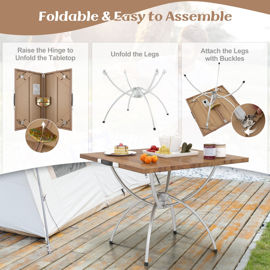 2 Pack Folding Camping Table with Wood-grain Tabletop
