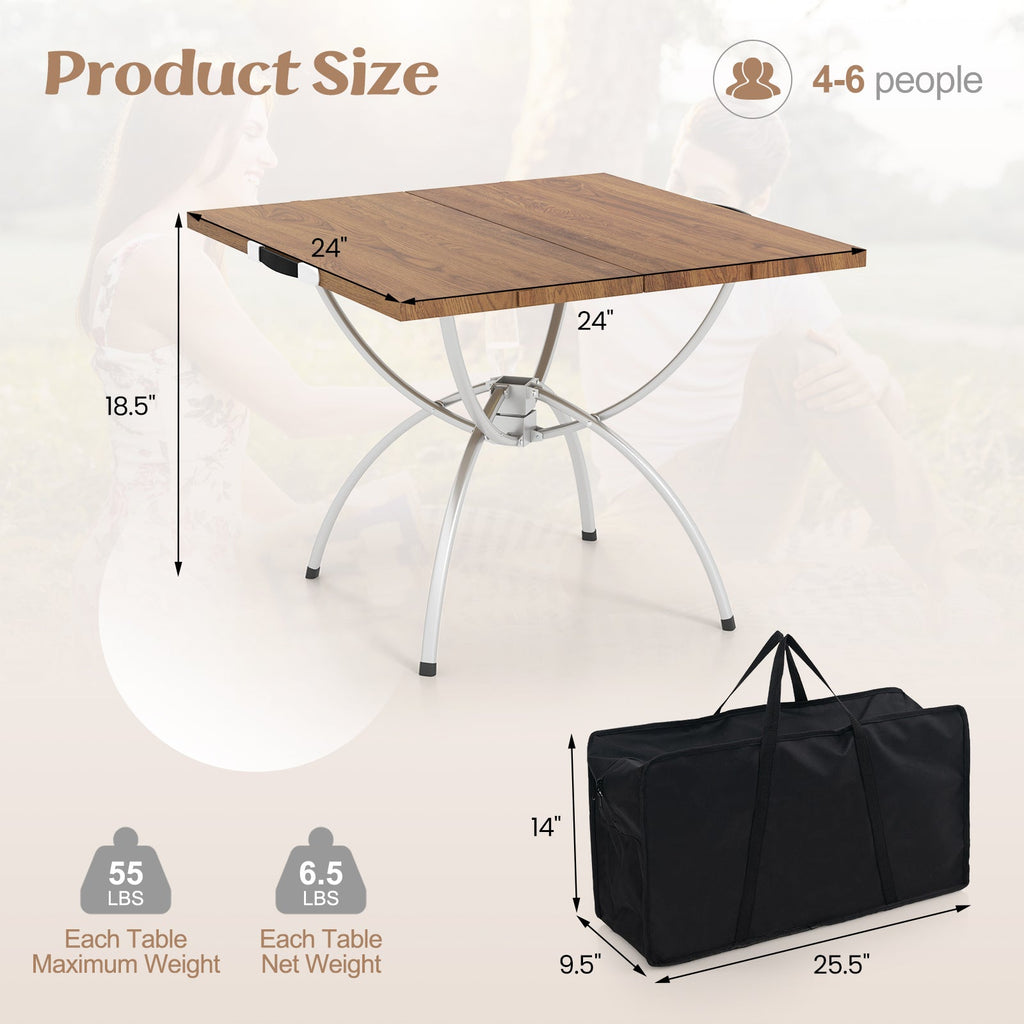 2 Pack Folding Camping Table with Wood-grain Tabletop