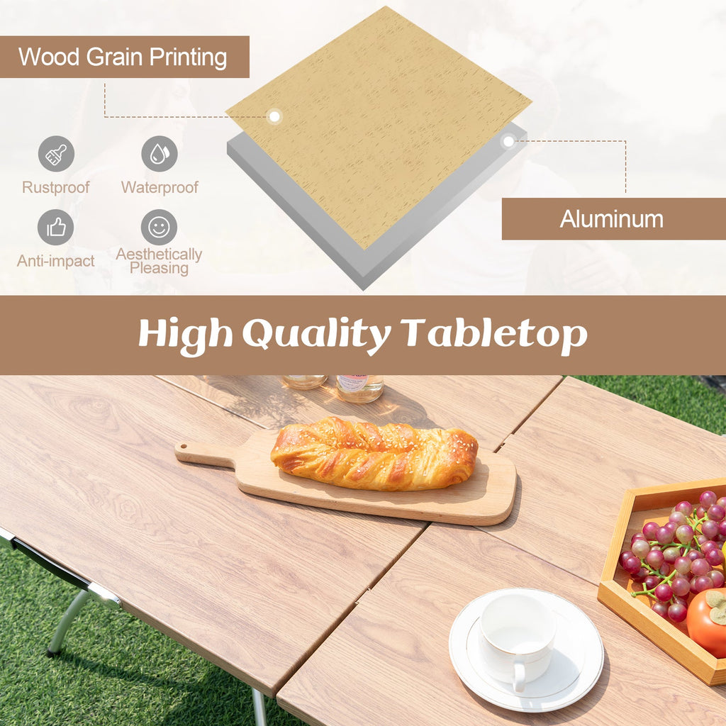2 Pack Folding Camping Table with Wood-grain Tabletop
