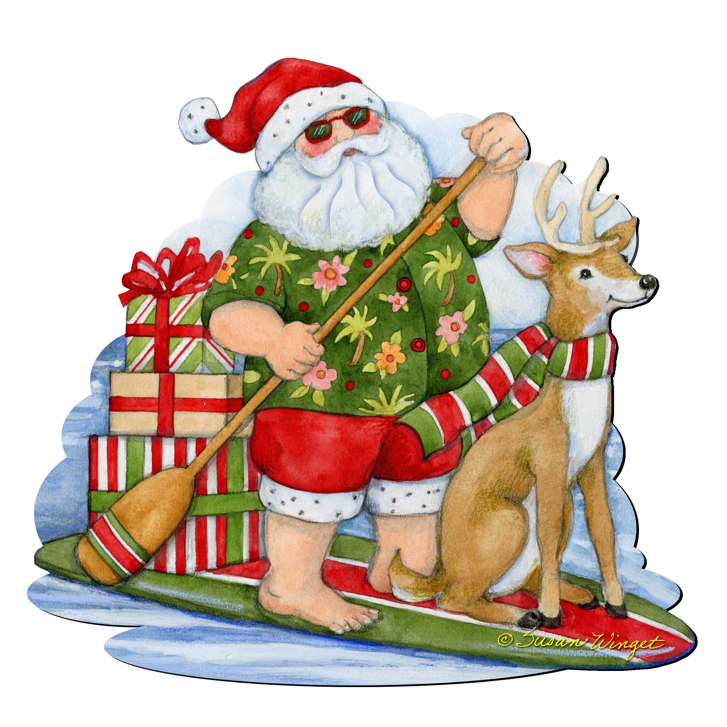 Christmas Decoration Door Hanging Paddleboarding Santa