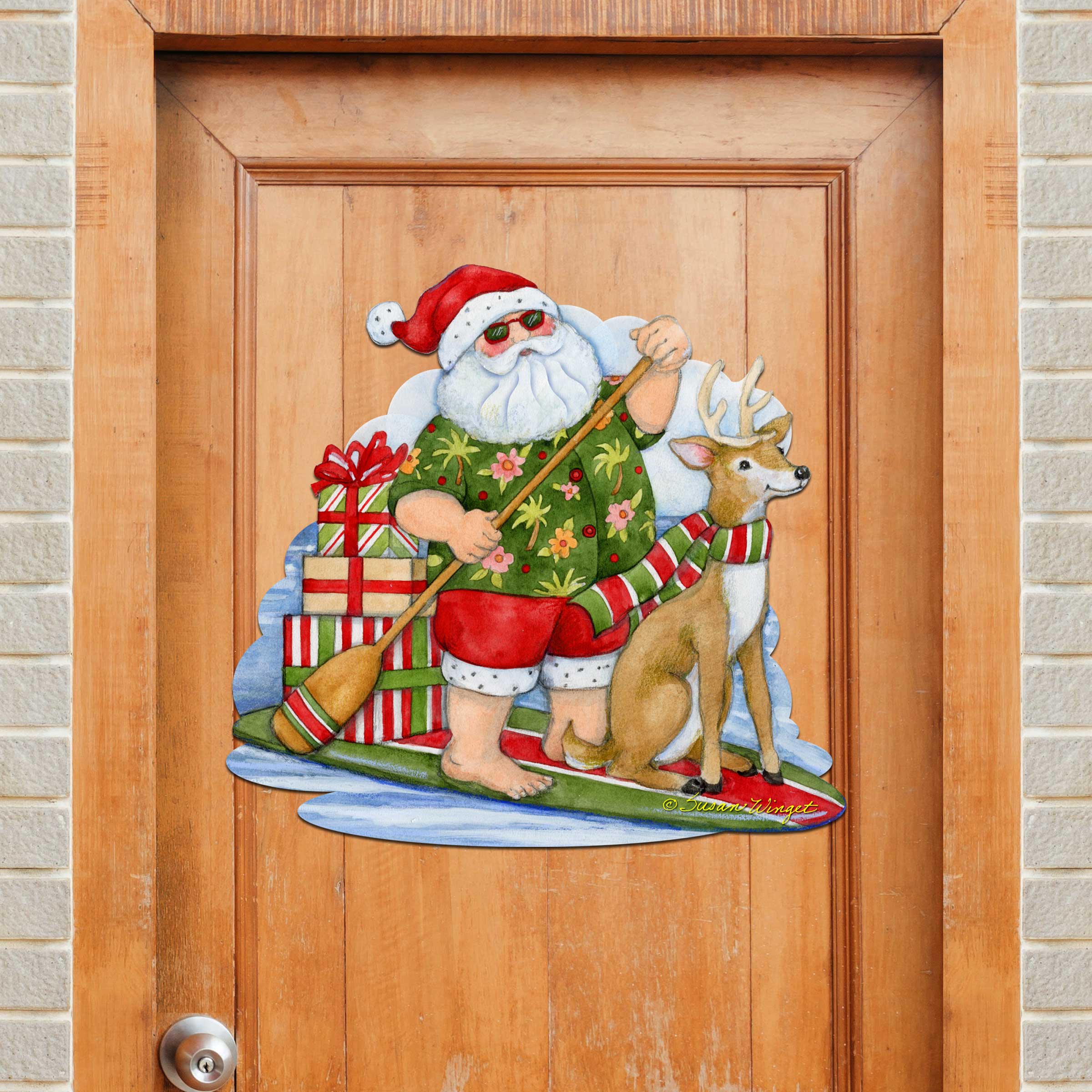 Christmas Decoration Door Hanging Paddleboarding Santa