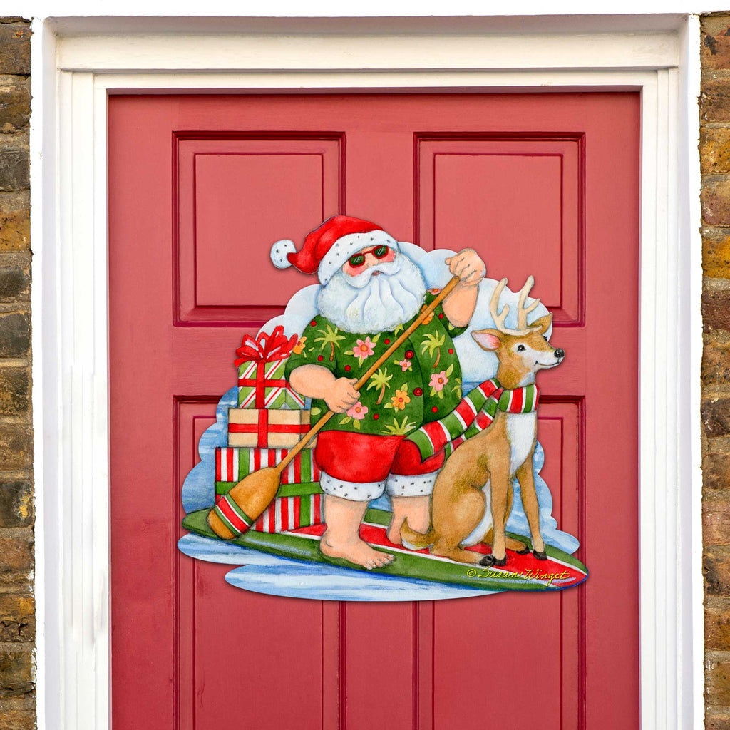 Christmas Decoration Door Hanging Paddleboarding Santa