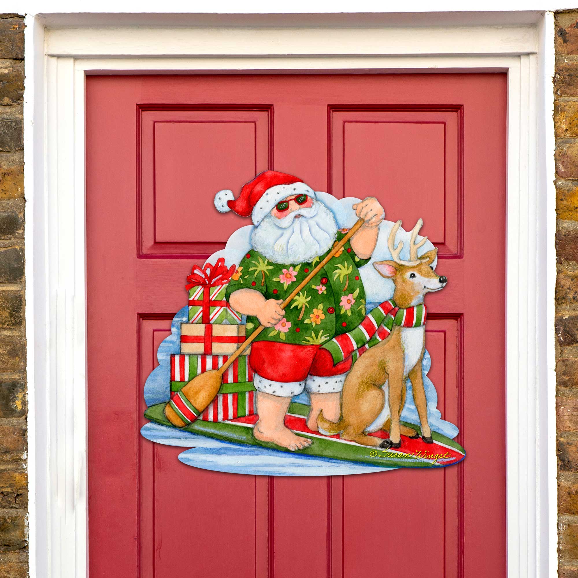 Christmas Decoration Door Hanging Paddleboarding Santa