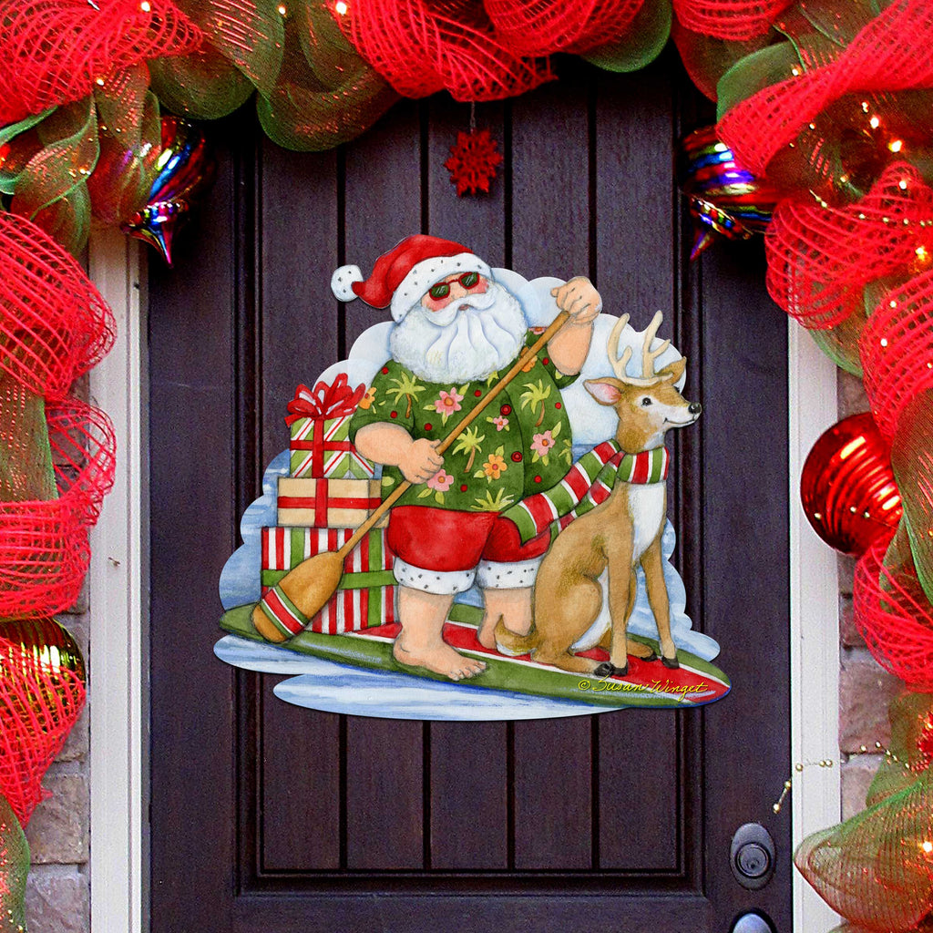 Christmas Decoration Door Hanging Paddleboarding Santa