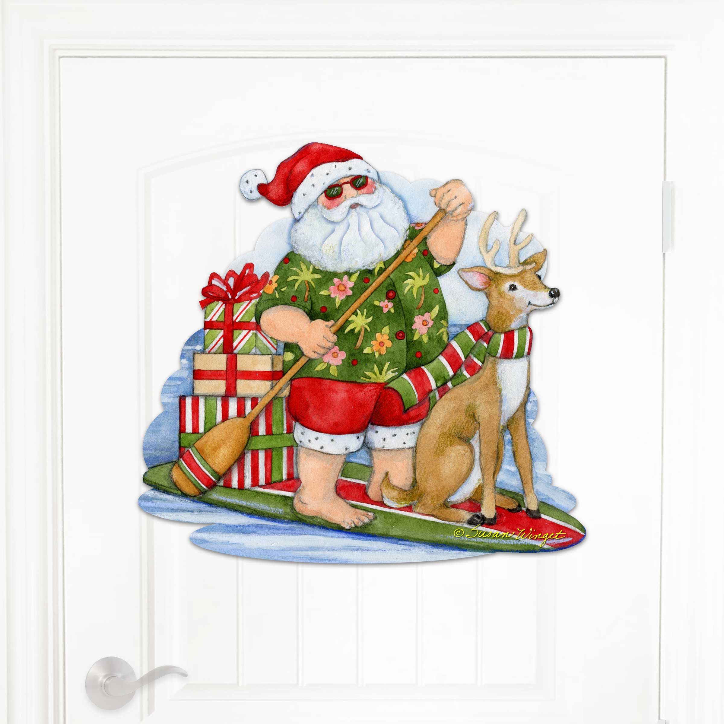 Christmas Decoration Door Hanging Paddleboarding Santa