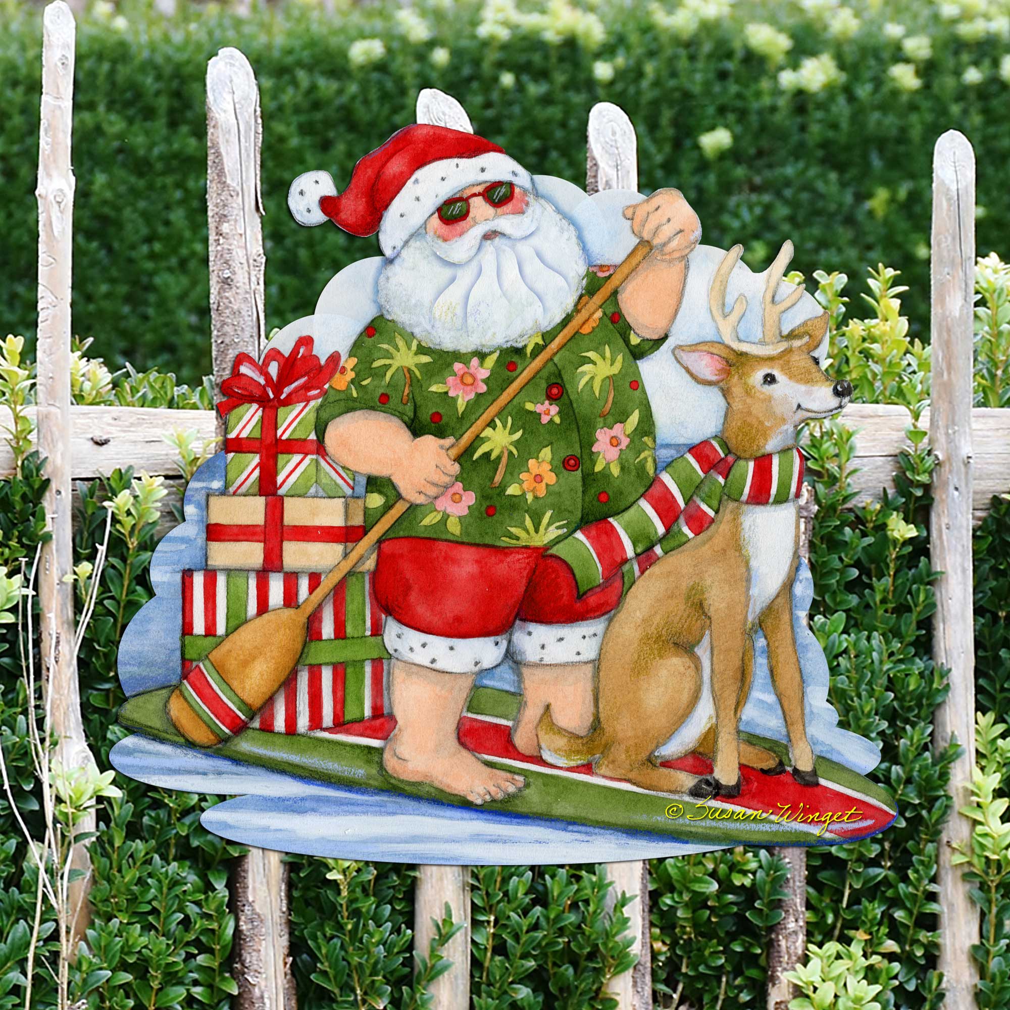 Christmas Decoration Door Hanging Paddleboarding Santa