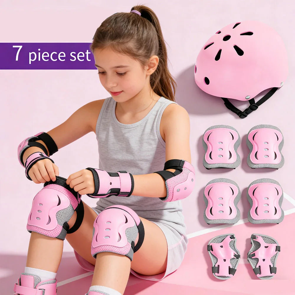 7Pcs/Set Kids Age with Adjustable Wrist Guard, Knee & Elbow Pads