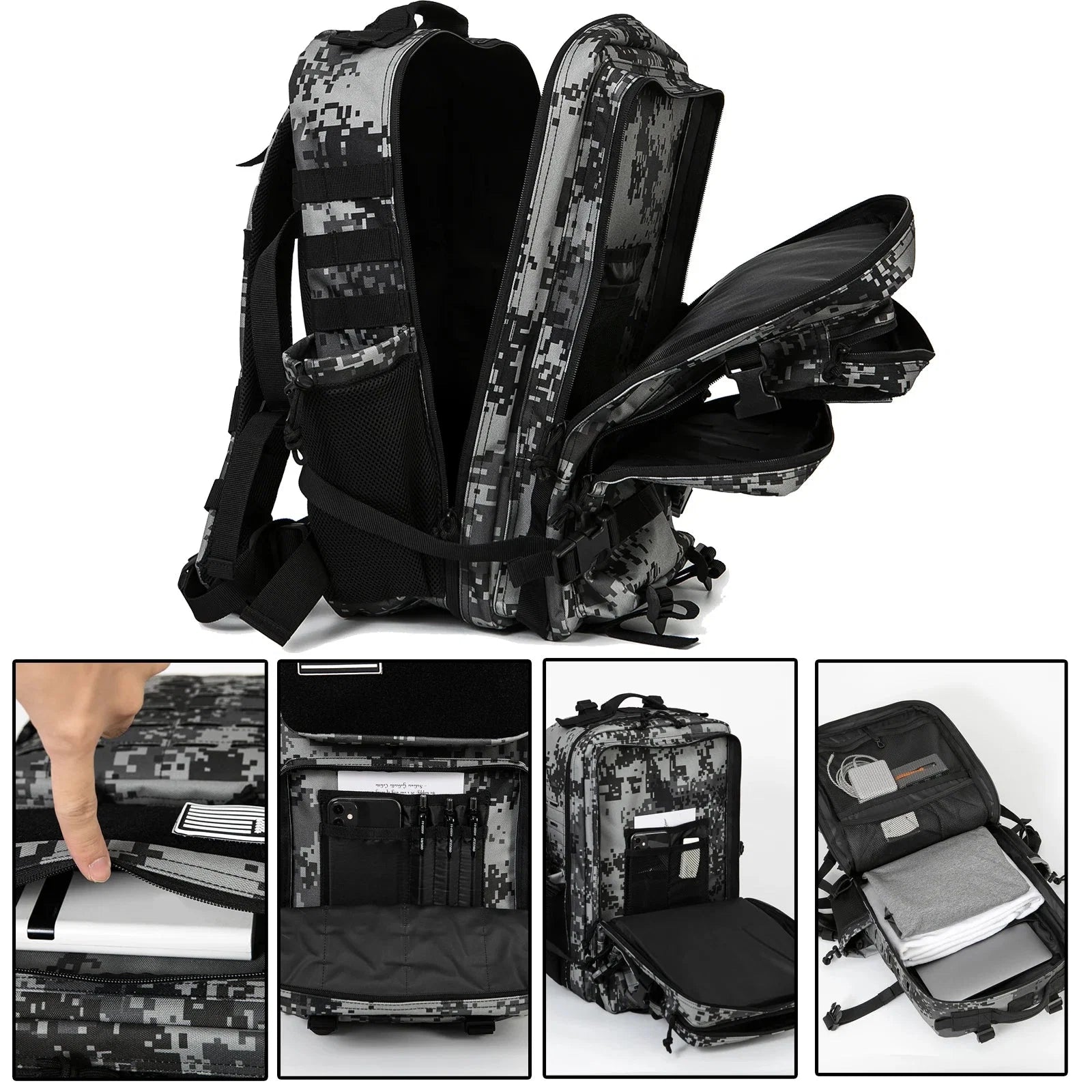 45L Tactical Backpack survival Bag Hunting MOLLE Backpack GYM For Men EDC Outdoor Hiking Rucksack Witch Bottle Holder