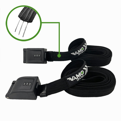 Combination Locking Tie Down Straps w/ Interwoven Braided Steel Cables
