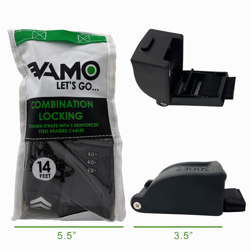 Combination Locking Tie Down Straps w/ Interwoven Braided Steel Cables