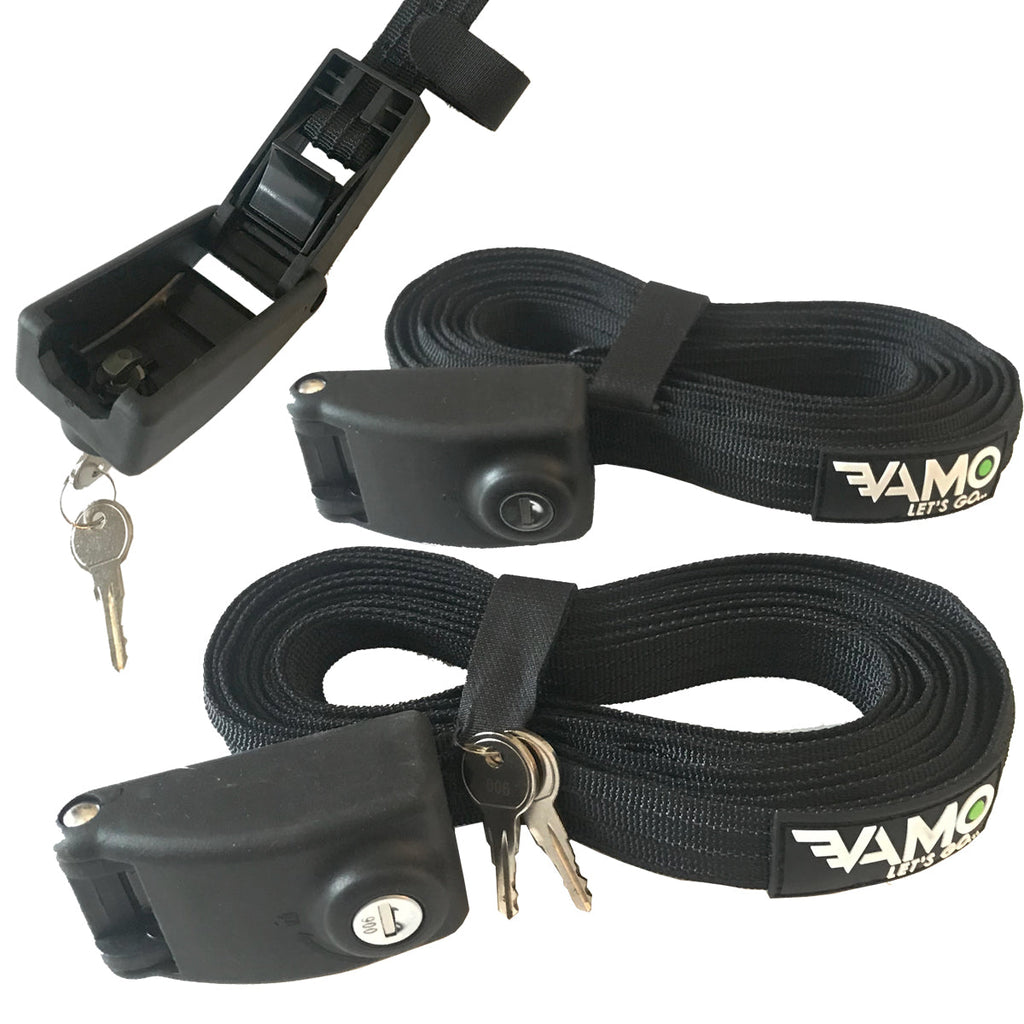 KEYED Locking Tie Down Straps w/ Interwoven Braided Steel Cables