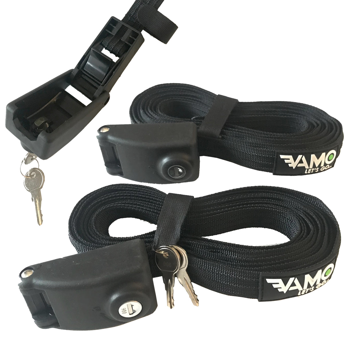 KEYED Locking Tie Down Straps w/ Interwoven Braided Steel Cables