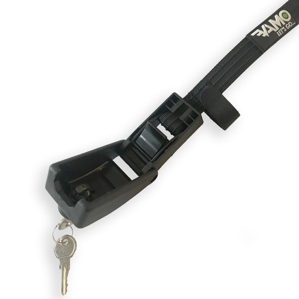 KEYED Locking Tie Down Straps w/ Interwoven Braided Steel Cables