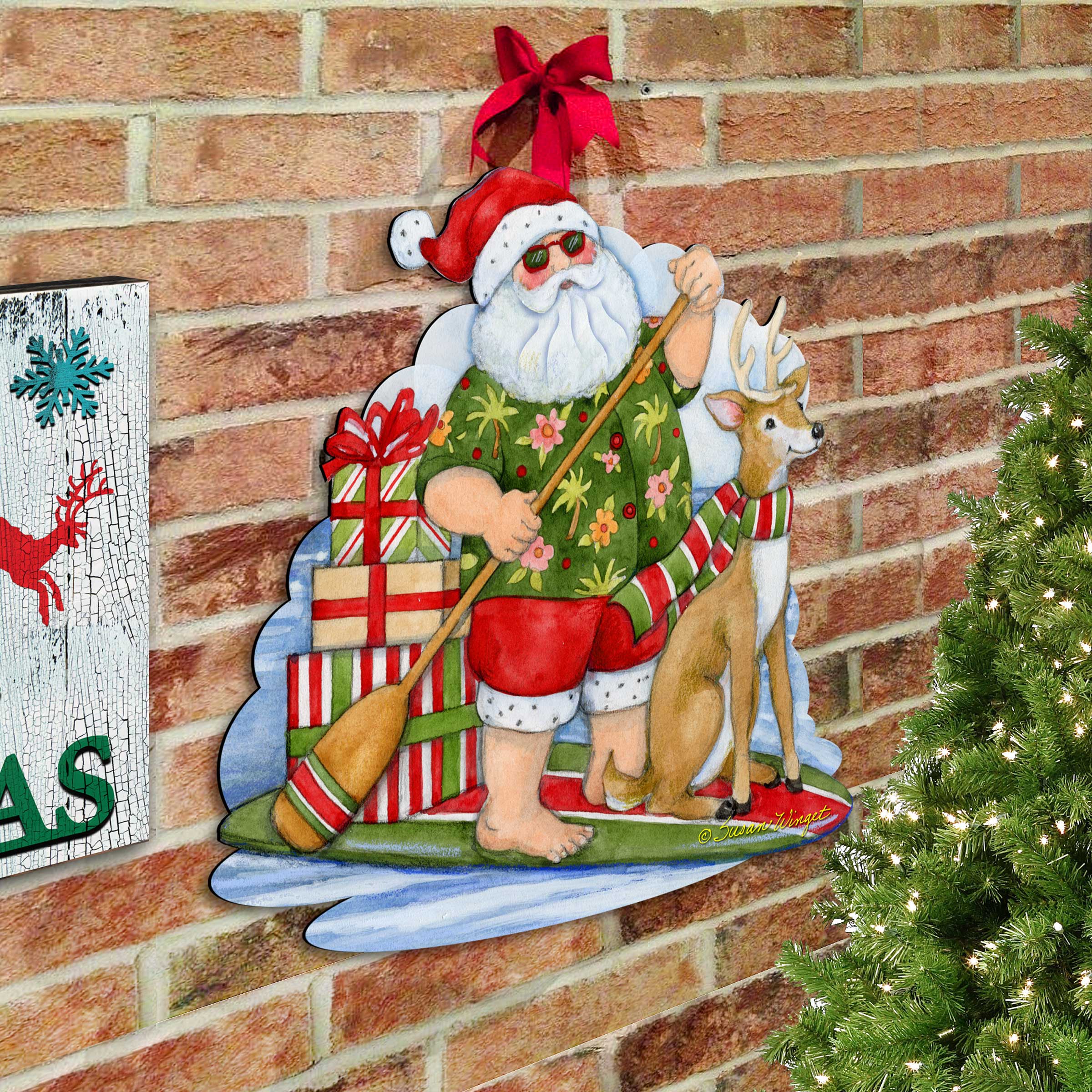 Christmas Decoration Door Hanging Paddleboarding Santa