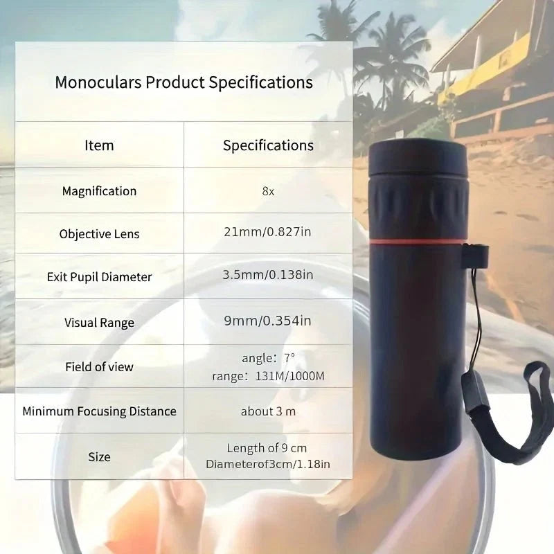 Compact HD Monocular Telescope | 8-10x Zoom, Waterproof Scope for Hiking & Travel